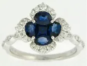 18K NATURAL COLOR WHITE GOLD VINTAGE SAPPHIRE FLOWER DIAMOND RING