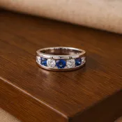 Alternating Royal Blue Sapphire Band Ring in White Gold