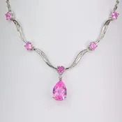 10K White Gold Lab Sapphire and Diamond Accent Necklace