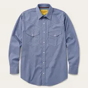 Men’s Blue Micro Print Long Sleeve Cowboy Western Snap Shirt
