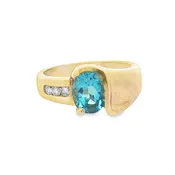 14K Gold Oval Blue Topaz and Diamond Ring for Women