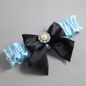Alice Blue and Black Satin Wedding Garter / Blue and Black Wedding Garters / Amanda # (305-305-123)-01-B01-M24
