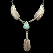 1 Stone Kingman W/ Feather Necklace - NSL30