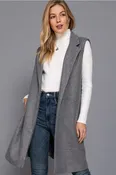 42 POPS Sleeveless Notched Collar Long Open Vest