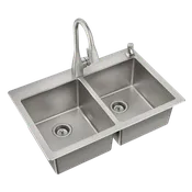 33" X 22" Steel 18 Gauge Double Bowl Dualmount Sink