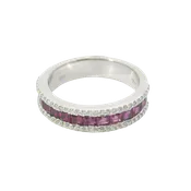 14kt White Gold Ruby and Diamond Band Ring – Size 8.25