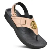 AEROTHOTIC L0363 CAIT BEIGE SLINGBACK THONG SANDAL WITH SUPPORTIVE FOOTBED