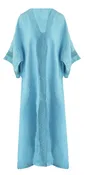 Haris Cotton Embroidered Trim Split Hem Linen Kaftan — Spring Street Boutique
