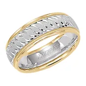 11-WV5568-G - ARTCARVED - Comfort Fit wedding band with engraved design, milgrain and rolled edges