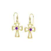14K Solid Gold Cross Earrings With Gemstone Elegant Classic Design Gift Idea