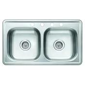 004-632 Stainless Steel 33″ x 19″ 50/50 Double Bowl Top-Mount Sink