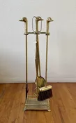 1970s Modernist Fireplace Tools Set Solid Brass Ducks Heads — Klassik
