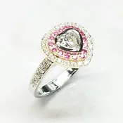 Heart shaped Diamond with Pink Sapphire double Halo  — Van Dell Jewelers