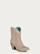 A4255 - WOMEN'S BONE EMBROIDERY J TOE ANKLE COWBOY BOOT WITH ZIPPER