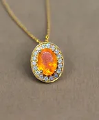 10kt Yellow Gold Fire Opal Halo Pendant