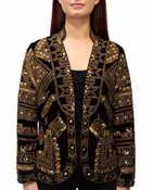 Black and Gold Tribal Beaded Velvet Jacket