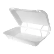 13" x 9.75" Foam Hinged Container, White [200 pcs]