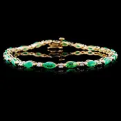 14K 5ct Emerald and .25ct Diamond Bracelet