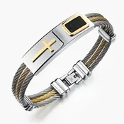 316L Stainless Steel 3 Rows Cable Wire Christian Cross Bracelets