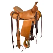14" McLite All-Around Trail Saddle with Padded Seat, Medium Oil with Crazy Leg Border Tooling - #A196826