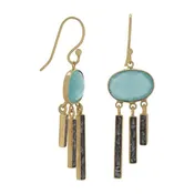 Diamond Chip and Green Glass Earrings
