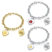 Adjustable Heart Charm Curb Chain Medical Alert ID Bracelet (5-6" Wrists)