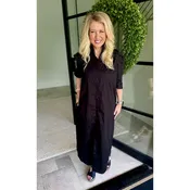 Adrienne - Nina Black Ruffle Collar Puff Sleeve Midi Shirt Dress