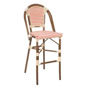 Aluminum Bamboo Bar Stool With Red & Cream Rattan