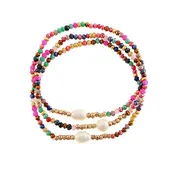 3 Row Glass Bead Accented Pearl Bracelet - Pink/Multi