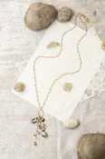 Alchemy 26.5-28.5" Labradorite With Freshwater Pearl, Gold Rutilated Quartz, Abalone, And Moonstone Cluster Necklace