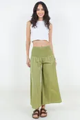 Cotton Elastic Waist Bell Bottom Pant
