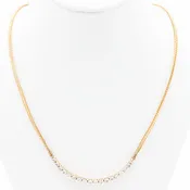 14 Karat Yellow Gold Wheat Link Necklace Featuring Diamonds