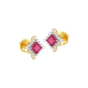 18K Gold Diamond and Ruby Stud Earrings