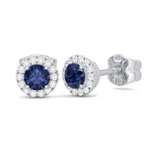 10k White Gold Earrings with Diamonds and Sapphires