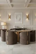 79" Long Modern Irregular Kaylee Luxury Dining Table Set with 6 Brown Chairs