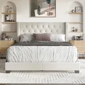 Gecapitonneerd Wingback Gestoffeerd Bed, Diverse Maten en Kleuren