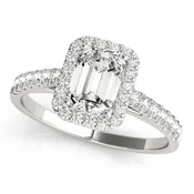 2 1/3 ctw Emerald Lab Grown Diamond Halo Pave Engagement Ring With Side Stones