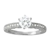 Custom Beaded 14K Gold Diamond Engagment Ring Semi-Mounting