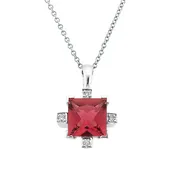 14K White Gold Diamond and Pink Tourmaline Princess Cut Pendant (1.44 ct. tw.)