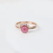 14K Aura Two Ring Set With Bezel Set Pink Tourmaline