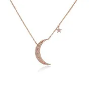 14K Rose Gold Diamond Moon & Star Pendant Necklace