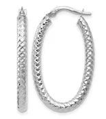 10kt white gold  foreverlite 3mm textured oval hoop earrings