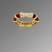 14 Karat Gold Dark Red Enamel Ring with 0.15tw  Diamonds
