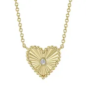 0.02CT 14K Y/G DIAMOND BEZEL RIBBED HEART NECKLACE