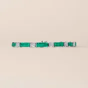 Alternating Baguette-Cut Emerald and Emerald-Cut Diamond Tennis Bracelet
