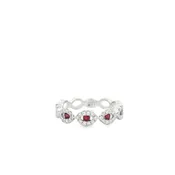 14K White Gold Band Gemstone Ring set with 5 Round Rubies, 0.18 ctw and 50 Round Diamonds, 0.33 ctw