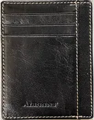 Albrint Black Full Grain Leather Front Pocket Wallet