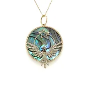 14kt Abalone and Diamond Phoenix Charm