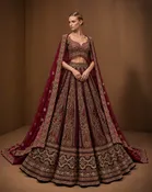 Deep Maroon Paisley Bridal Lehenga