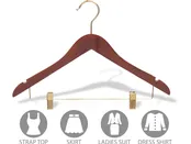Walnut Wood Combo Hanger W/ Clips & Notches (17" X 5/8")